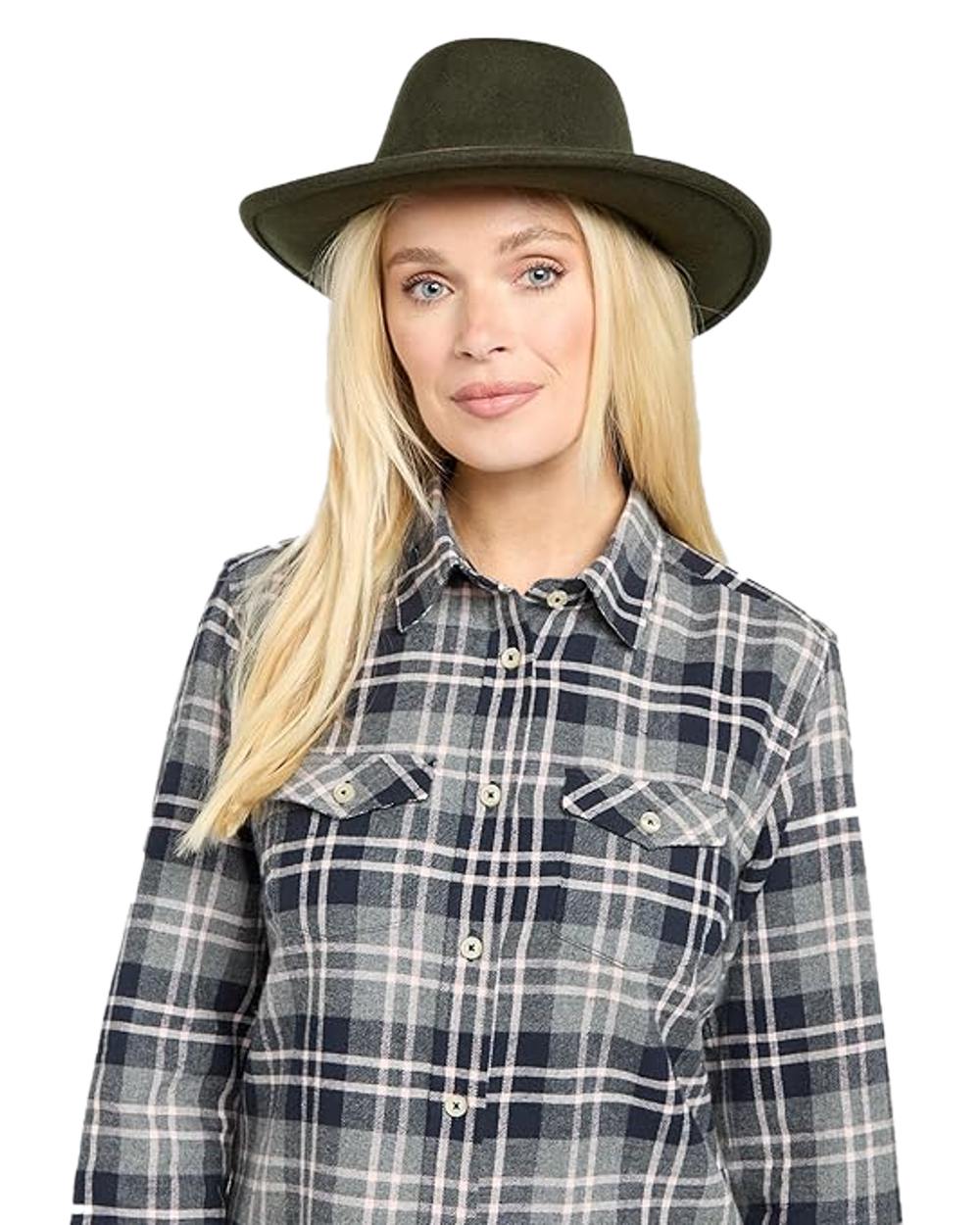 Marled Navy Coloured Hoggs of Fife Eilidh Ladies Shirt on white background