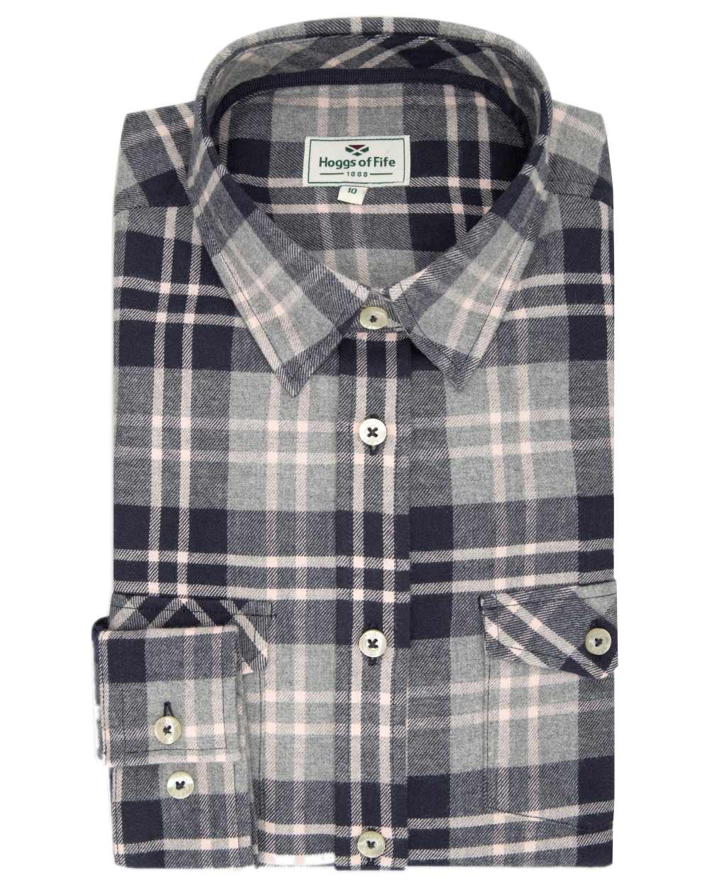 Marled Navy Coloured Hoggs of Fife Eilidh Ladies Shirt on white background