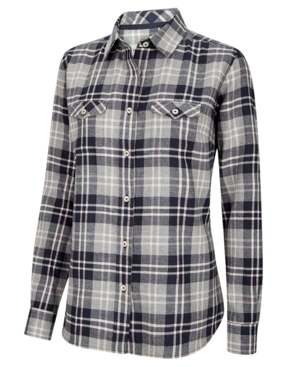 Marled Navy Coloured Hoggs of Fife Eilidh Ladies Shirt on white background