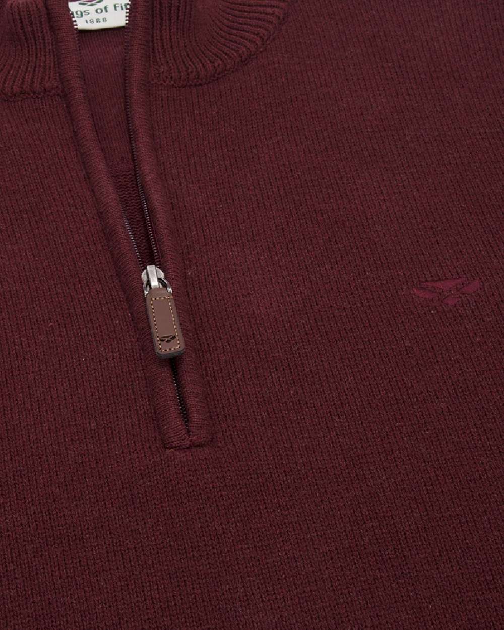 Berry Red coloured Hoggs of Fife Falkirk Quarter Zip Pullover on white background