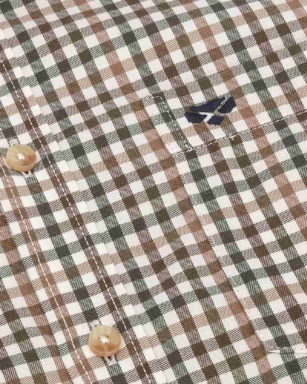 Brown Green Coloured Hoggs of Fife Garvock Cotton Twill Herringbone Check Shirt on white background