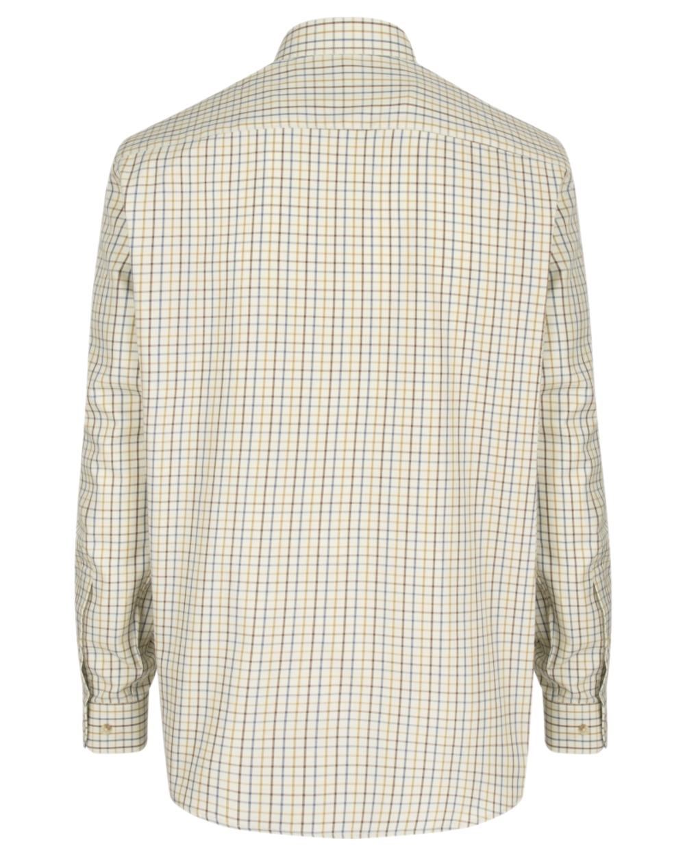 Brown Gold Navy Coloured Hoggs of Fife Inverness Pure Cotton Tattersall Shirt on white background