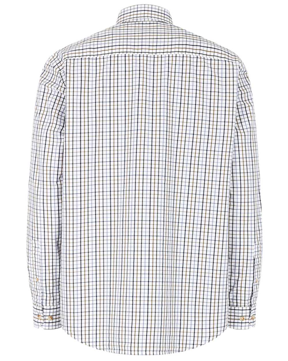 Navy Blue Brown White Coloured Hoggs of Fife Inverness Pure Cotton Tattersall Shirt on white background