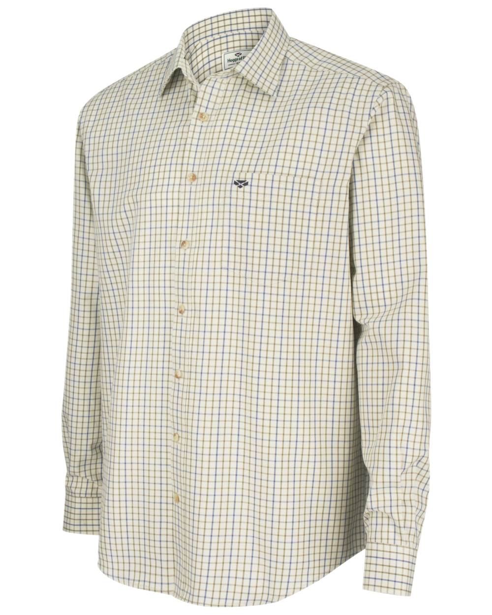 Navy Olive Coloured Hoggs of Fife Inverness Pure Cotton Tattersall Shirt on white background