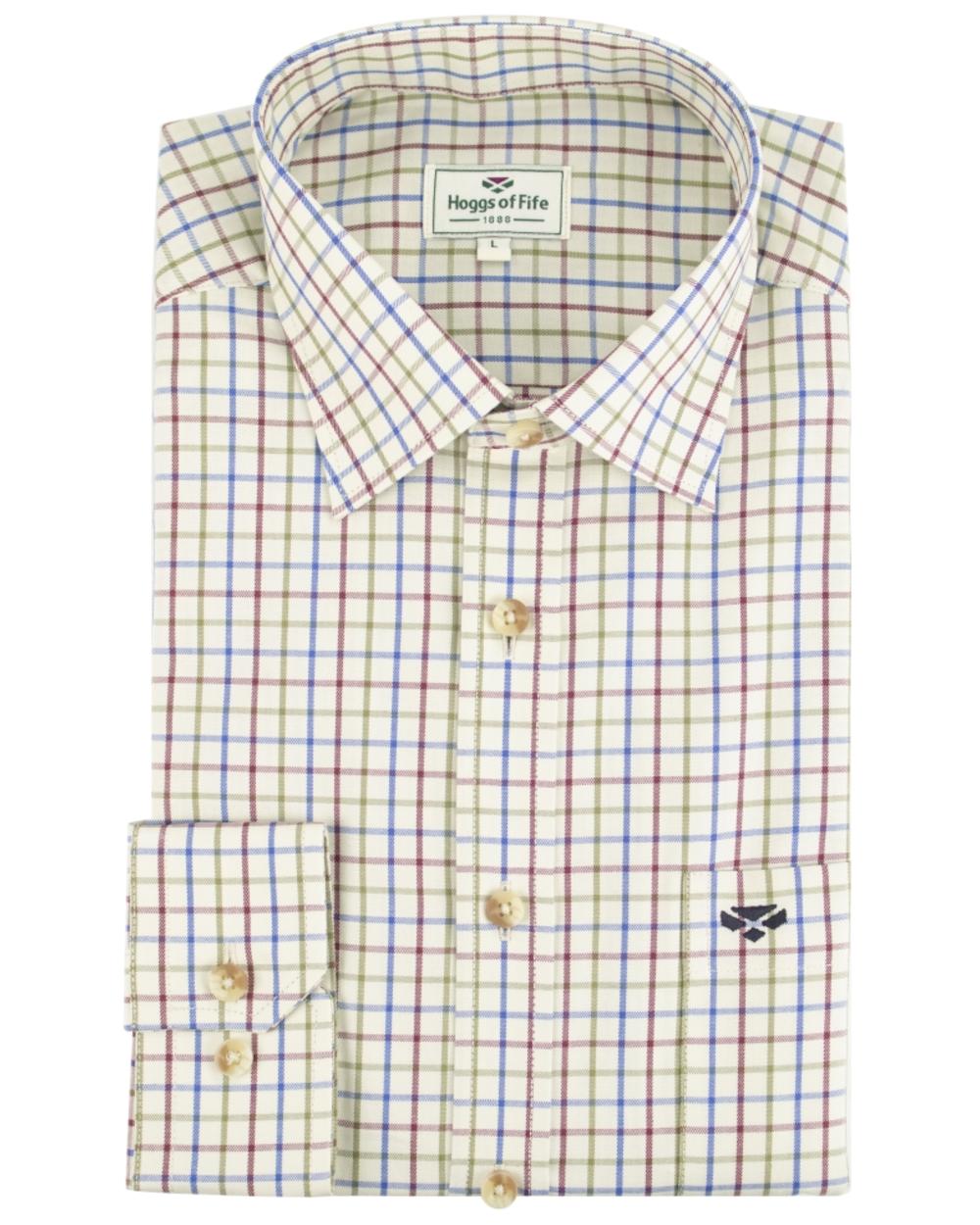 Wine Blue Green Coloured Hoggs of Fife Inverness Pure Cotton Tattersall Shirt on white background