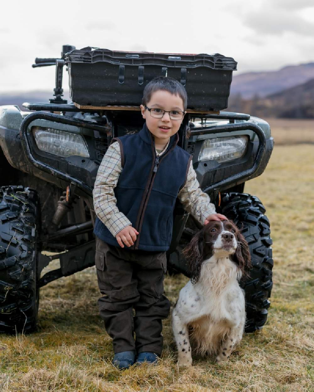 Ivory Tattersall Coloured Hoggs of Fife Junior Ambassador Tattersall Shirt on tractor background