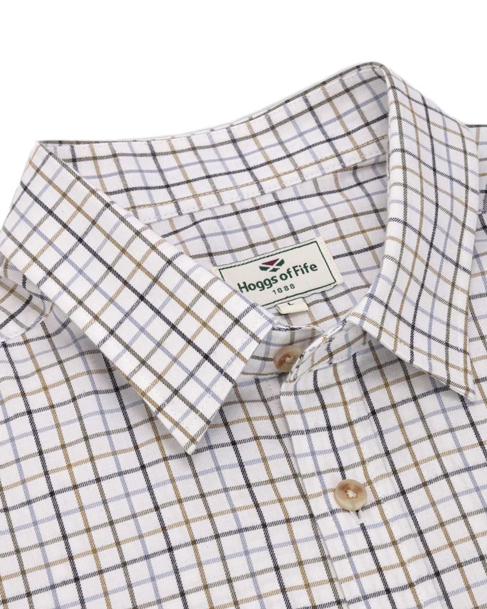 Blue Olive Coloured Hoggs of Fife Kessock Tattersall Short Sleeved Shirt on white background