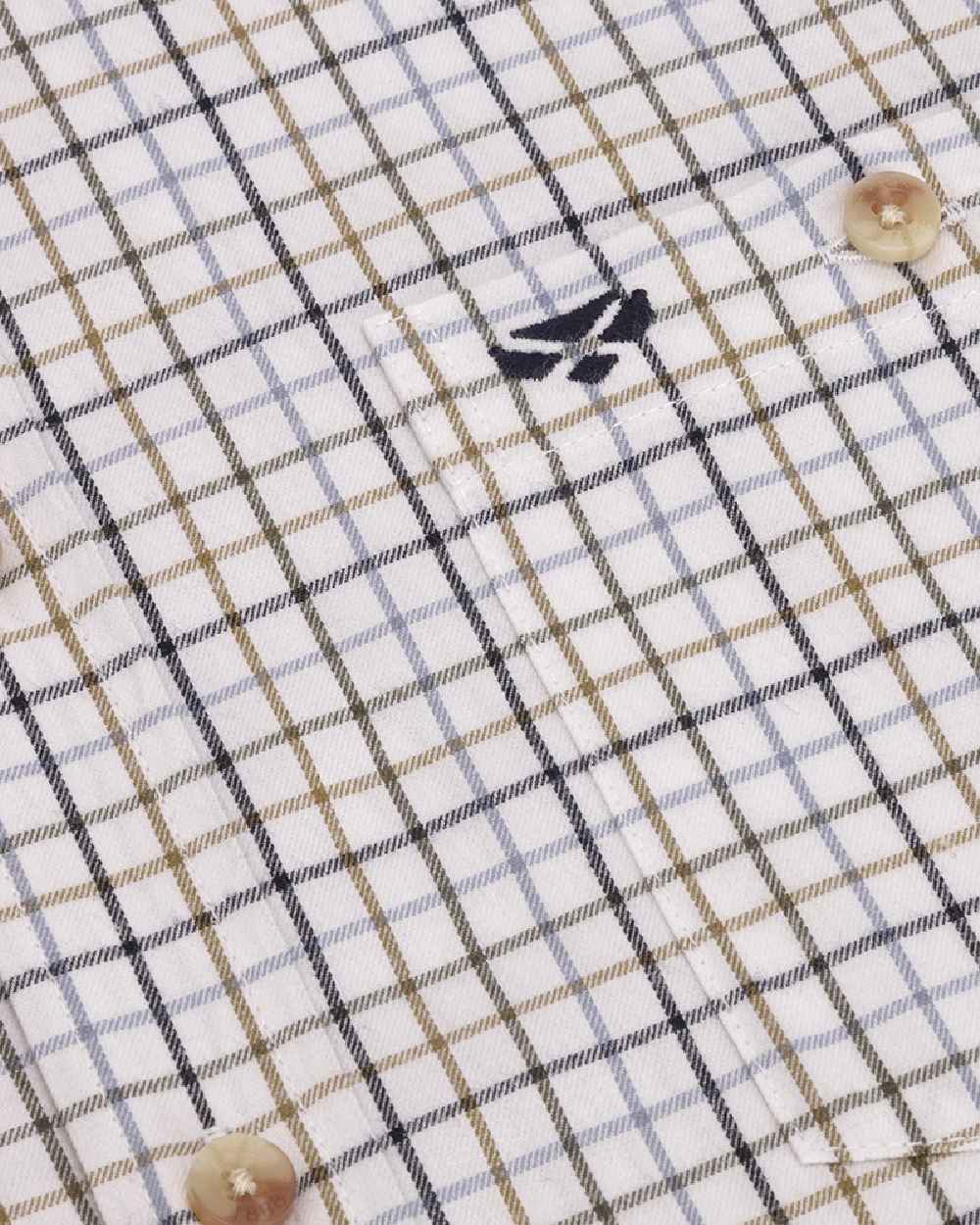Blue Olive Coloured Hoggs of Fife Kessock Tattersall Short Sleeved Shirt on white background