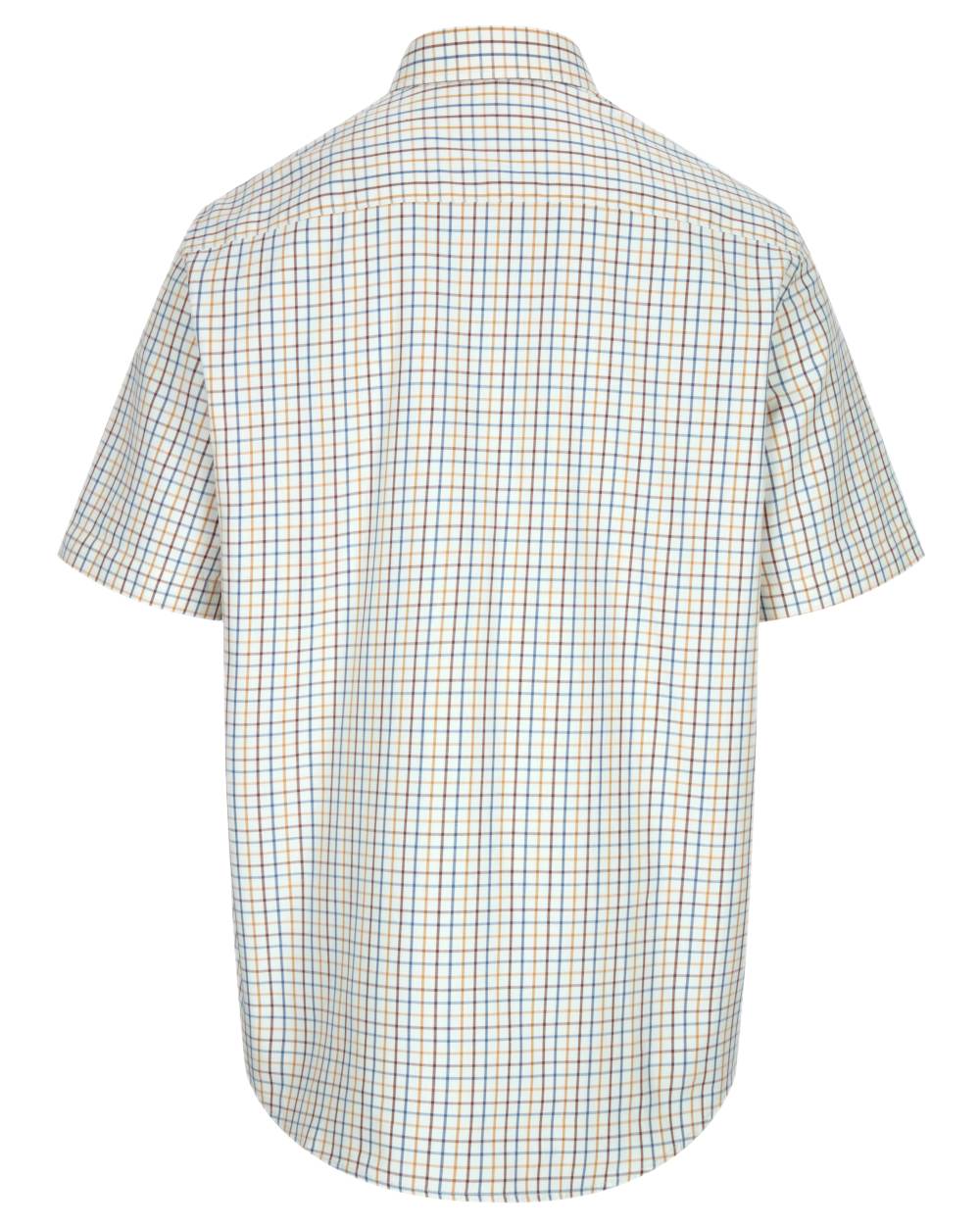 Brown Blue Coloured Hoggs of Fife Kessock Tattersall Short Sleeved Shirt on white background