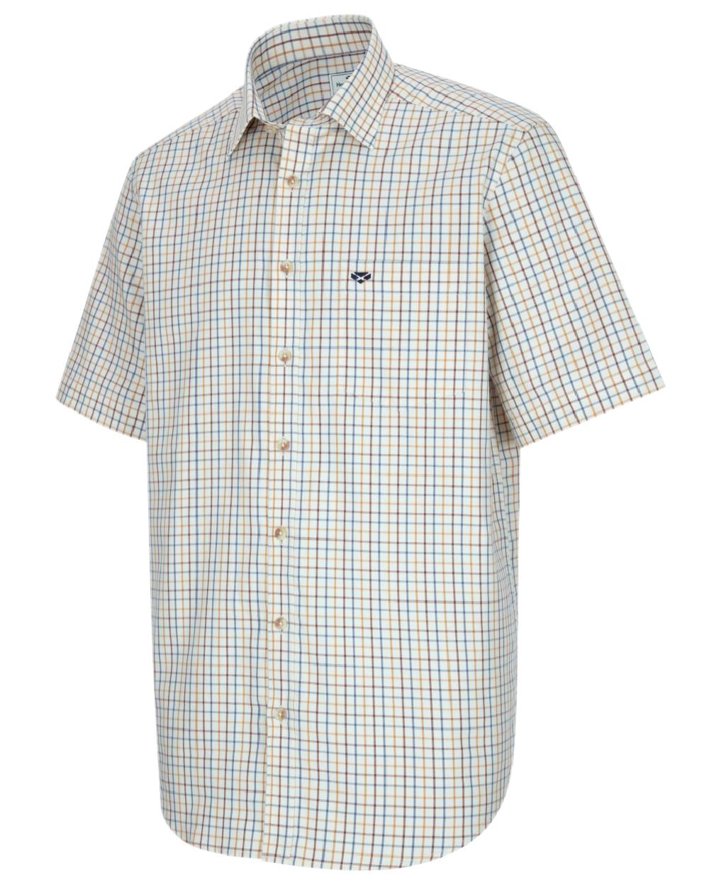 Brown Blue Coloured Hoggs of Fife Kessock Tattersall Short Sleeved Shirt on white background