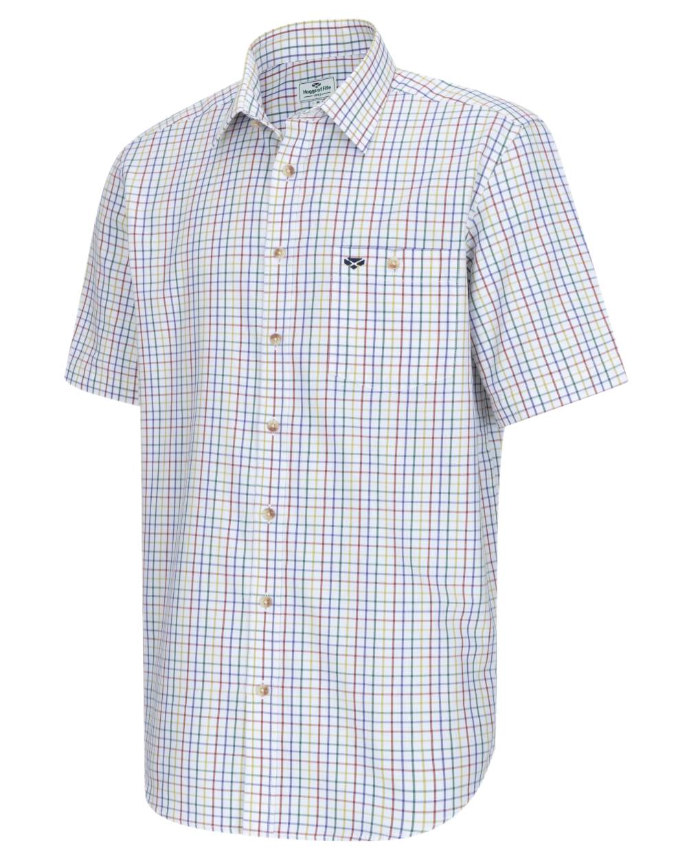 Green Red Coloured Hoggs of Fife Kessock Tattersall Short Sleeved Shirt on white background