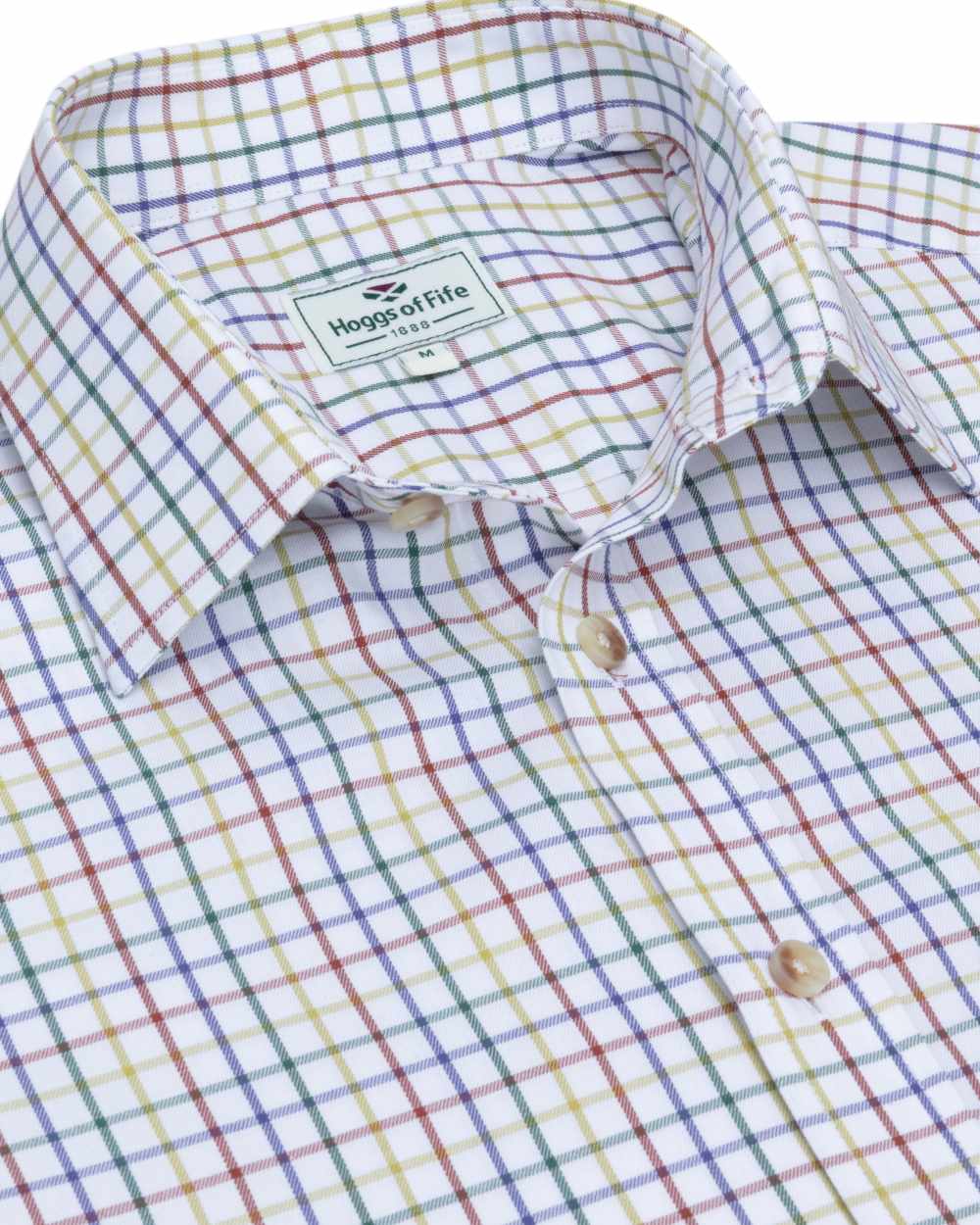 Green Red Coloured Hoggs of Fife Kessock Tattersall Short Sleeved Shirt on white background