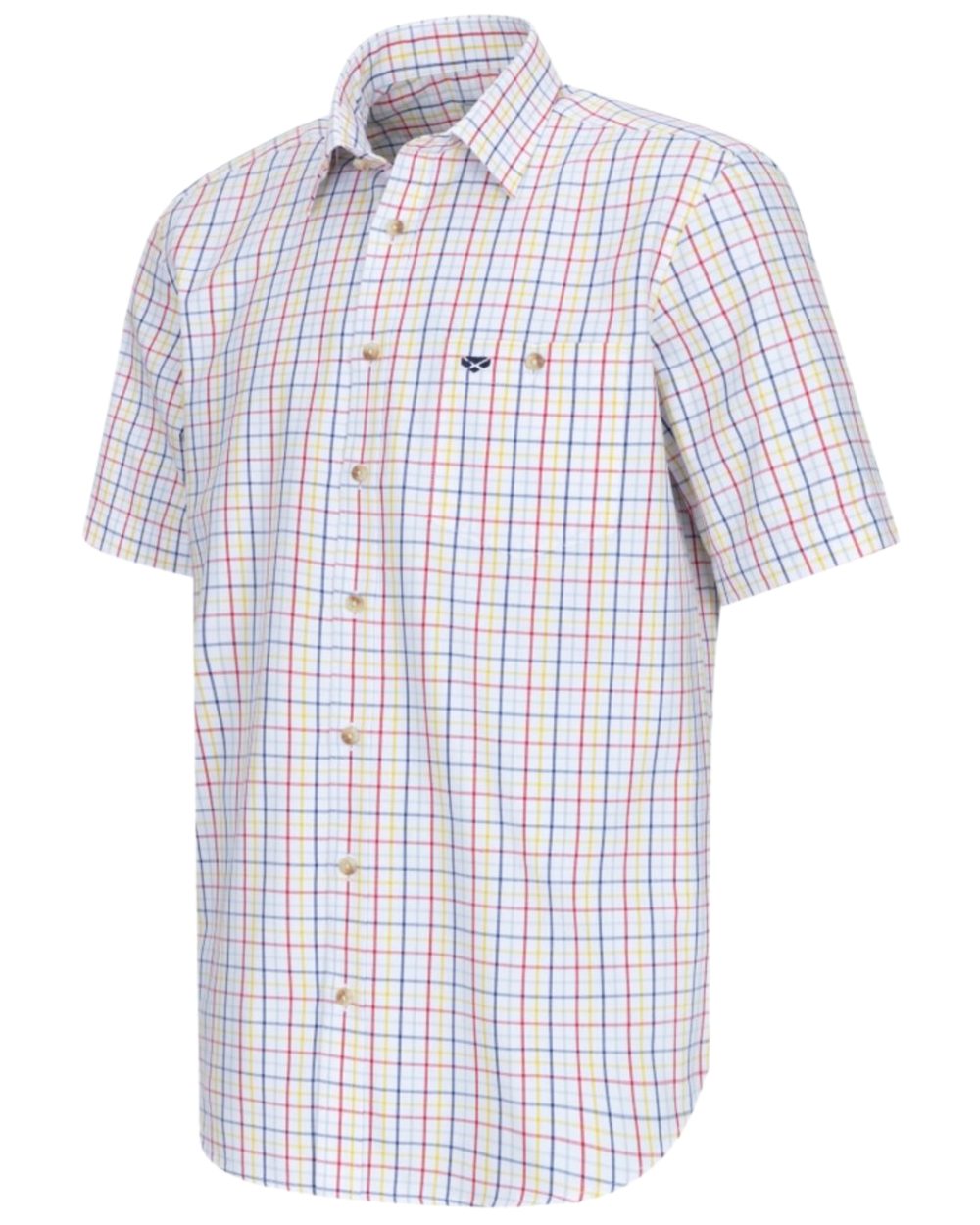 Red Yellow Coloured Hoggs of Fife Kessock Tattersall Short Sleeved Shirt on white background