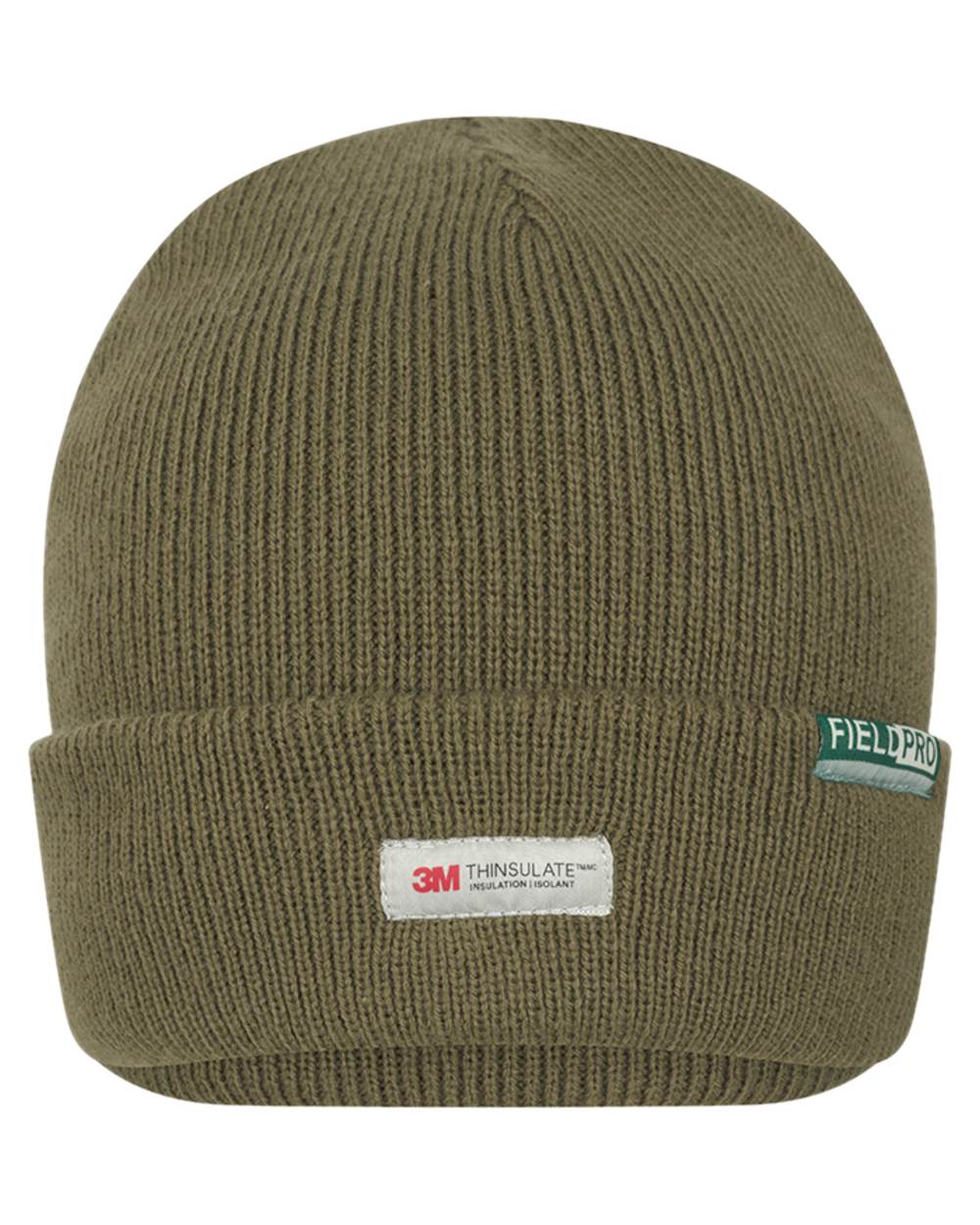 Olive coloured Hoggs of Fife Knitted Thinsulate Waterproof Beanie on white background