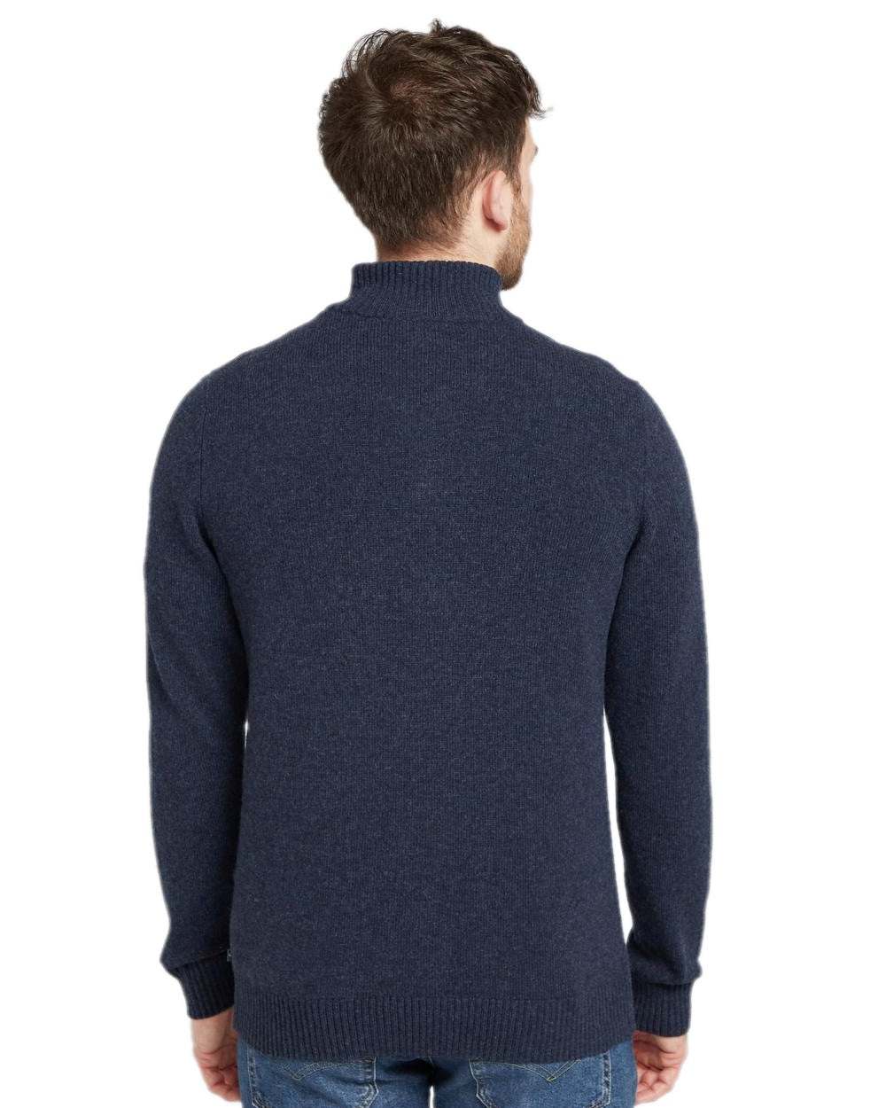 Navy Marl Coloured Hoggs of Fife Lothian II Quarter Zip Pullover on white background