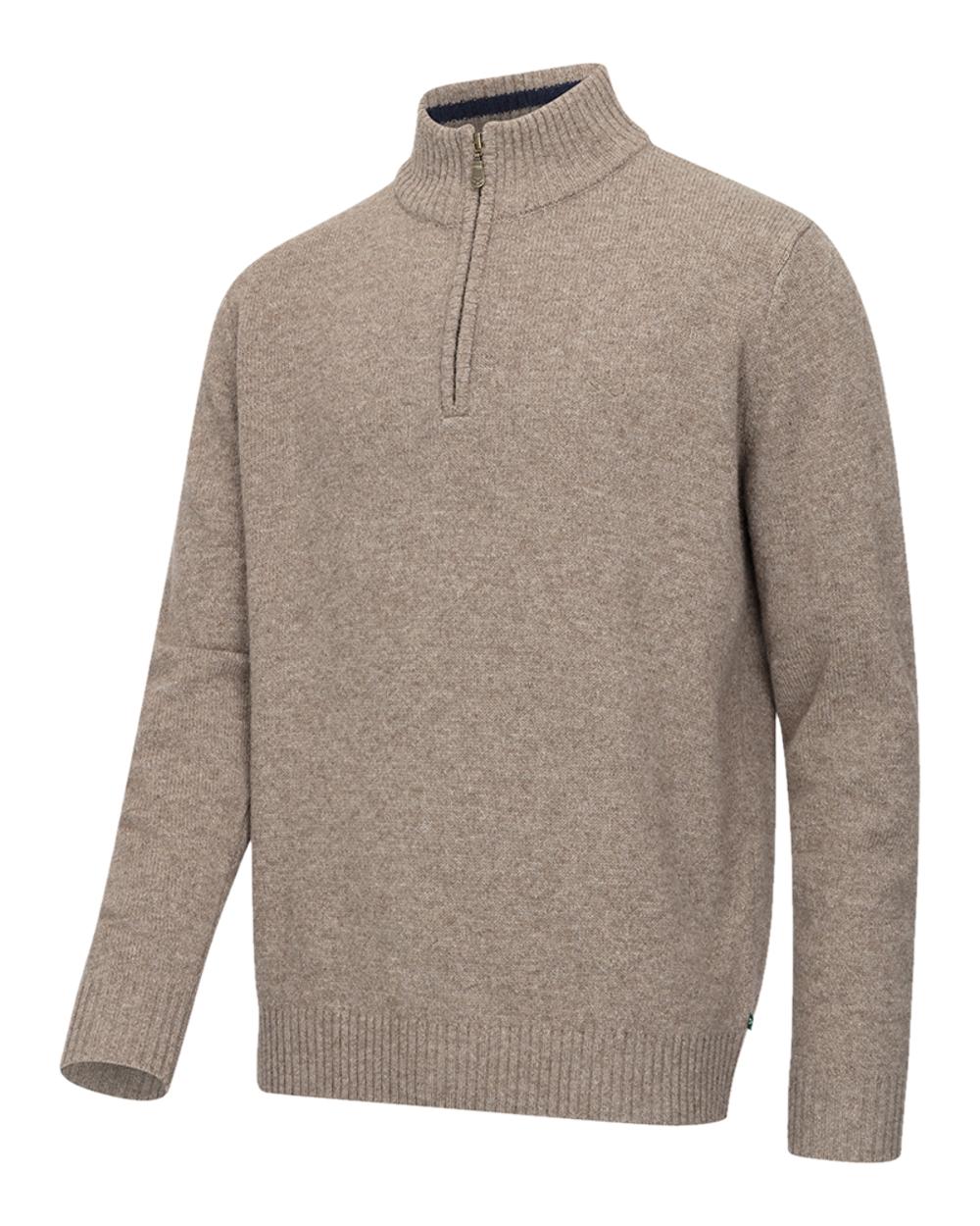 Oatmeal Marl Coloured Hoggs of Fife Lothian II Quarter Zip Pullover on white background
