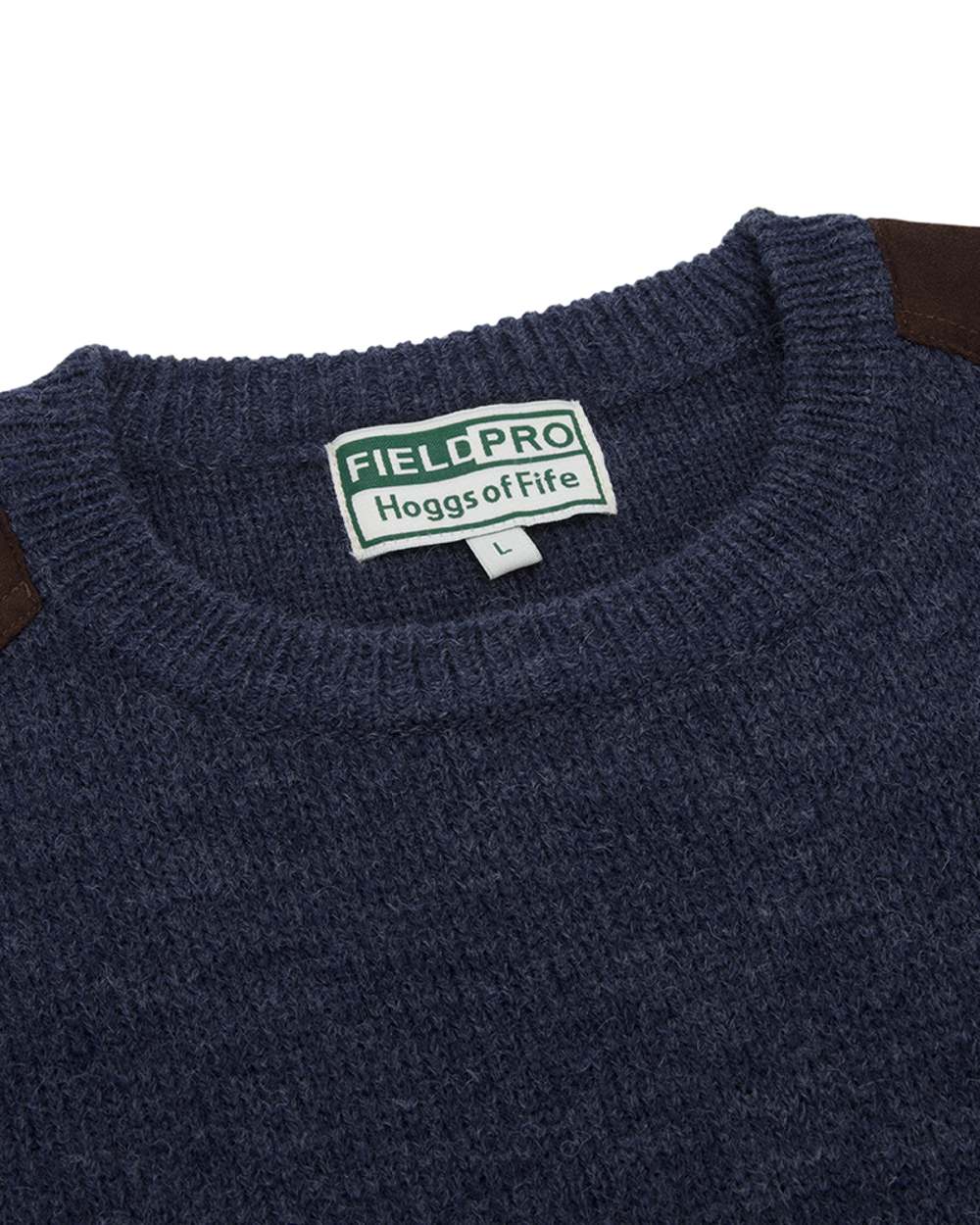 Storm Blue coloured Hoggs of Fife Melrose II Crew Pullover on white background