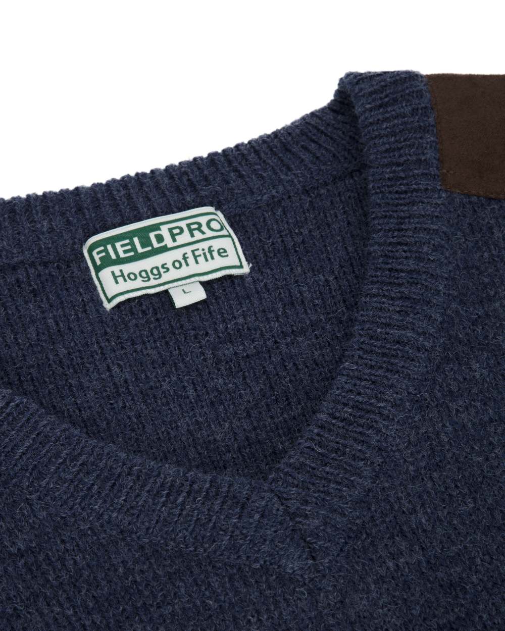 Storm Blue coloured Hoggs of Fife Melrose II V Neck Pullover on white background