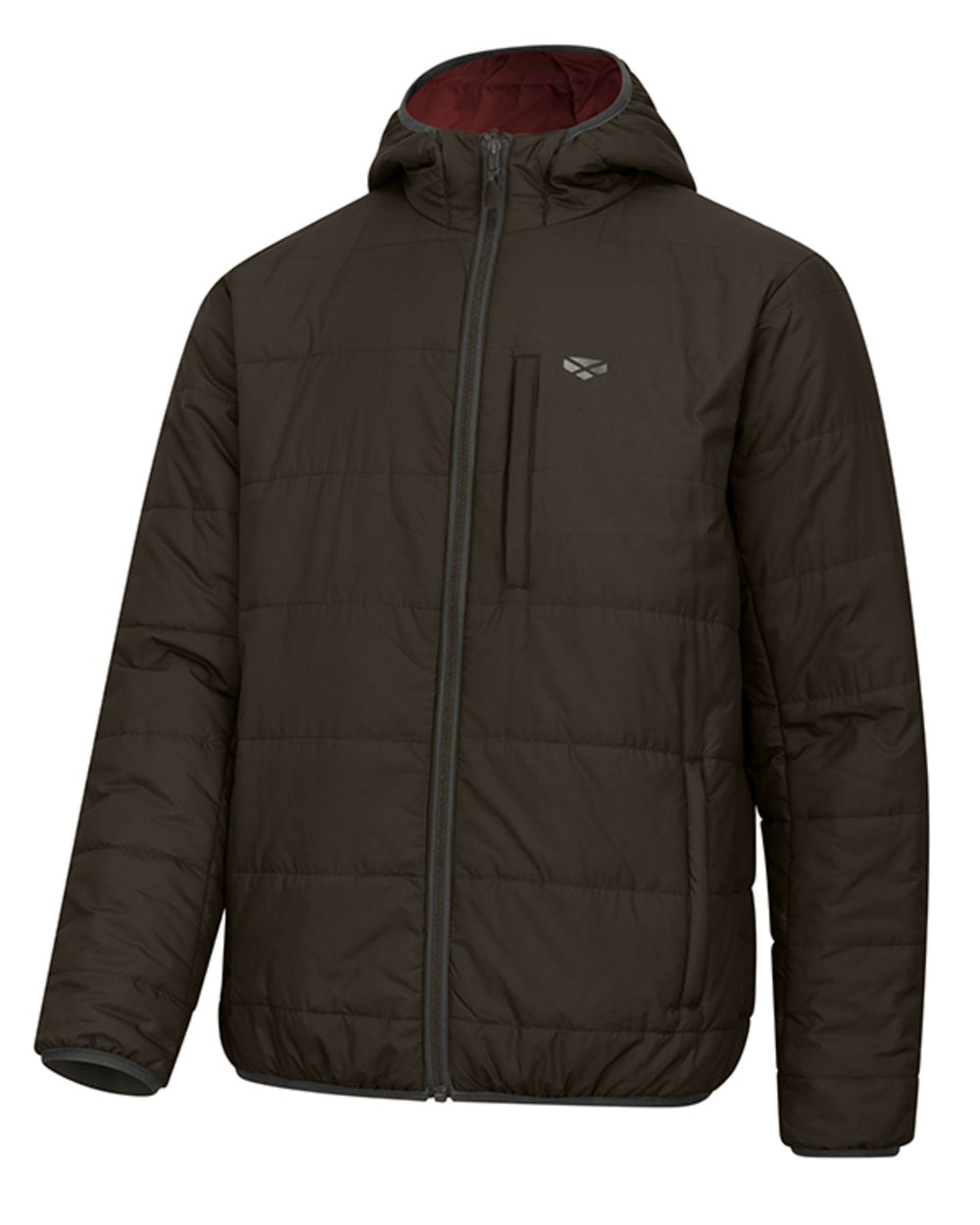 Olive coloured Hoggs of Fife Mens Aviemore Reversible Insulated Jacket on white background