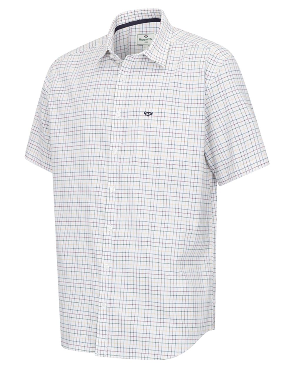 Green Gold Coloured Hoggs of Fife Mens Callum Short Sleeve Tattersall Shirt on white background