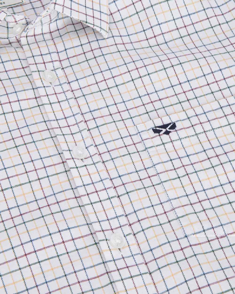 Green Gold Coloured Hoggs of Fife Mens Callum Short Sleeve Tattersall Shirt on white background