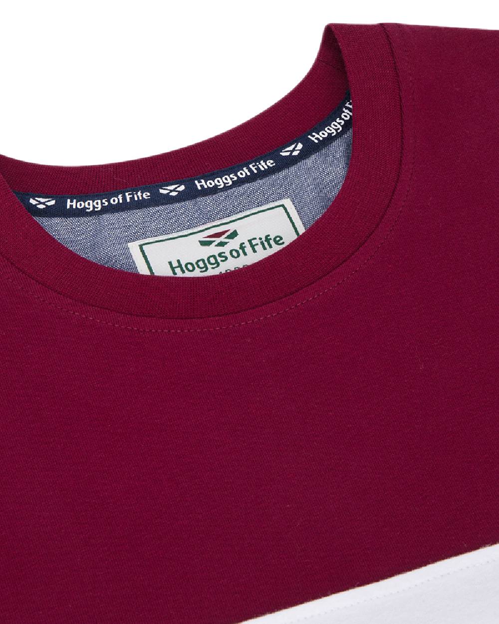Burgundy White Navy Coloured Hoggs of Fife Mens Dalbeattie Colour Block T-Shirt on white background