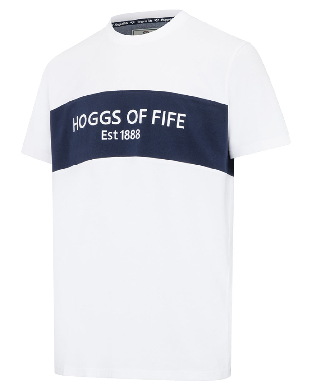 White Navy White Coloured Hoggs of Fife Mens Dalbeattie Colour Block T-Shirt on white background