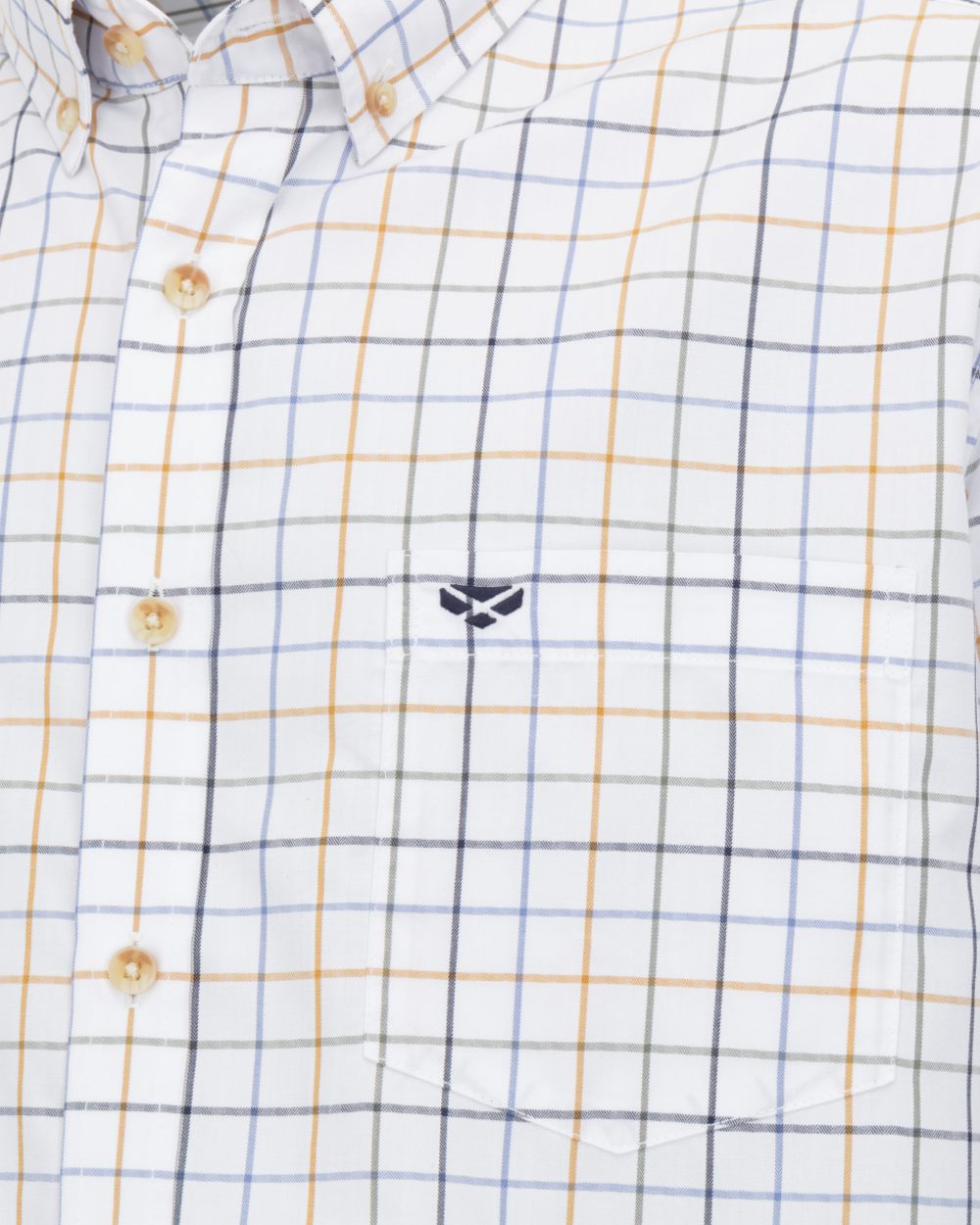 Blue Green Gold coloured Hoggs of Fife Mens Fernie Bamboo Shirt on white background