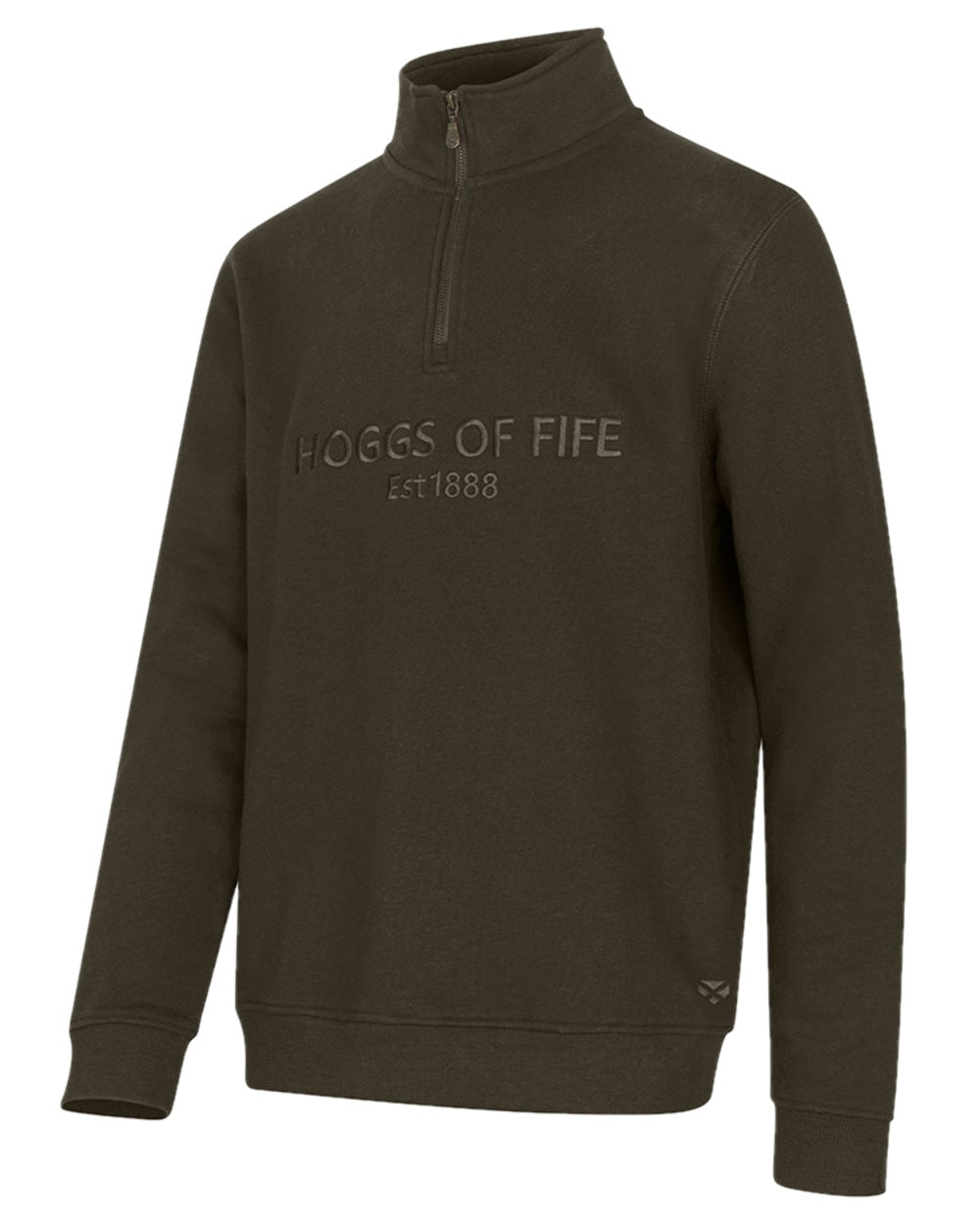 Forest Coloured Hoggs of Fife Mens Galloway 1888 Plain Quarter Zip Sweatshirt on white background