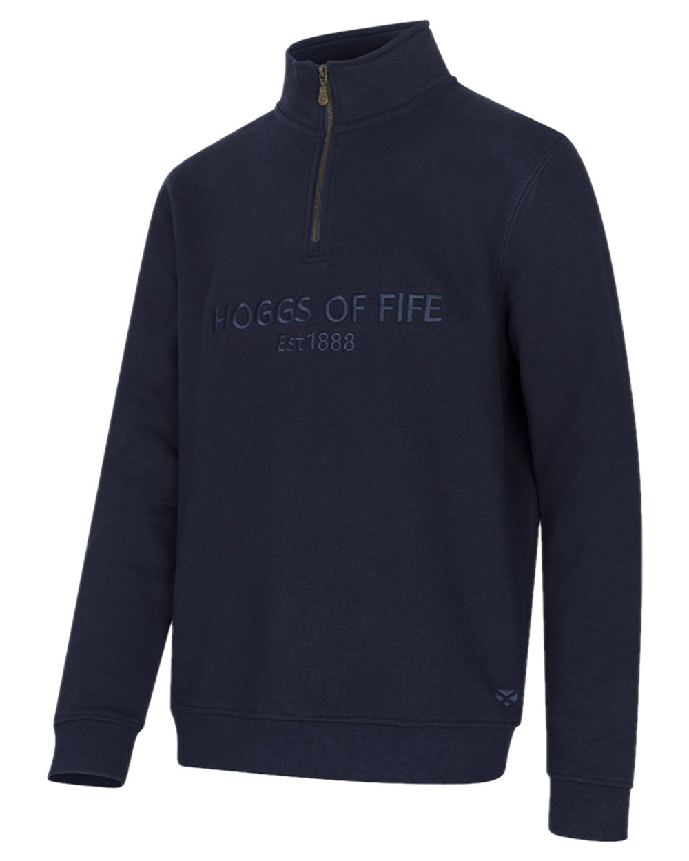 Navy Coloured Hoggs of Fife Mens Galloway 1888 Plain Quarter Zip Sweatshirt on white background