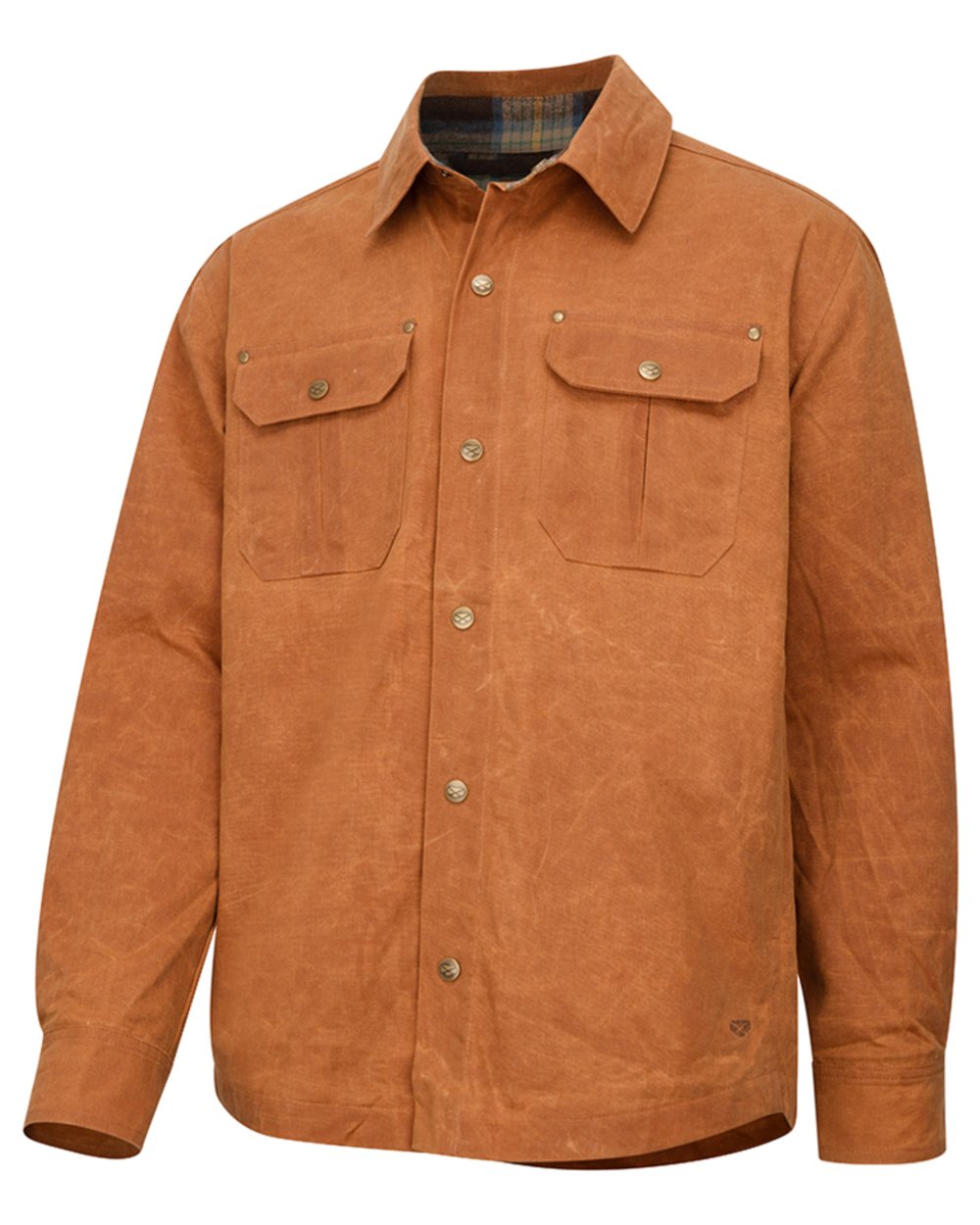 Caramel coloured Hoggs of Fife Mens Huntly Waxed Canvas Utility Overshirt on white background