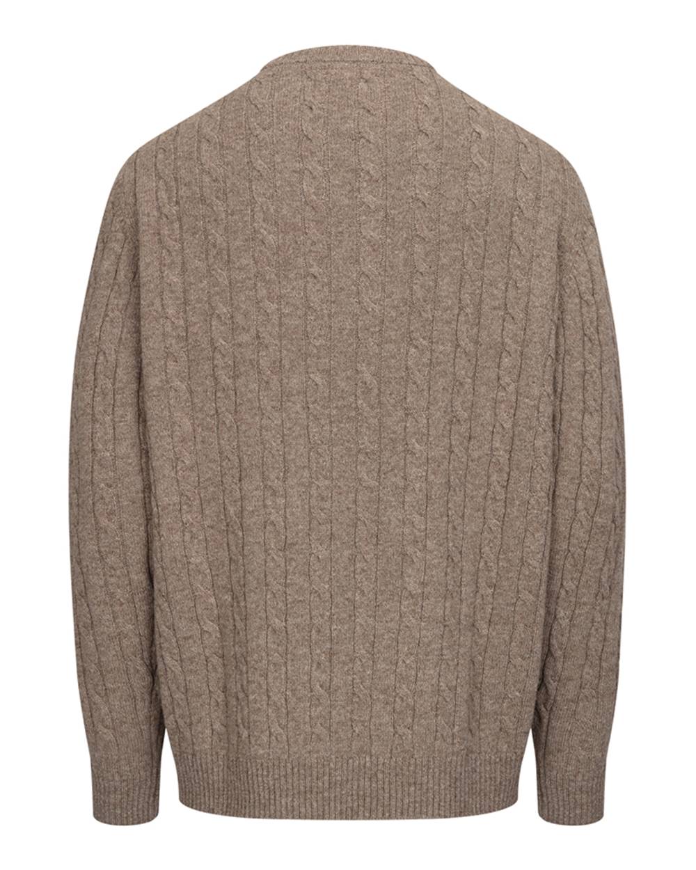 Oatmeal Marl Coloured Hoggs of Fife Mens Jedburgh II Cable Pullover on white background