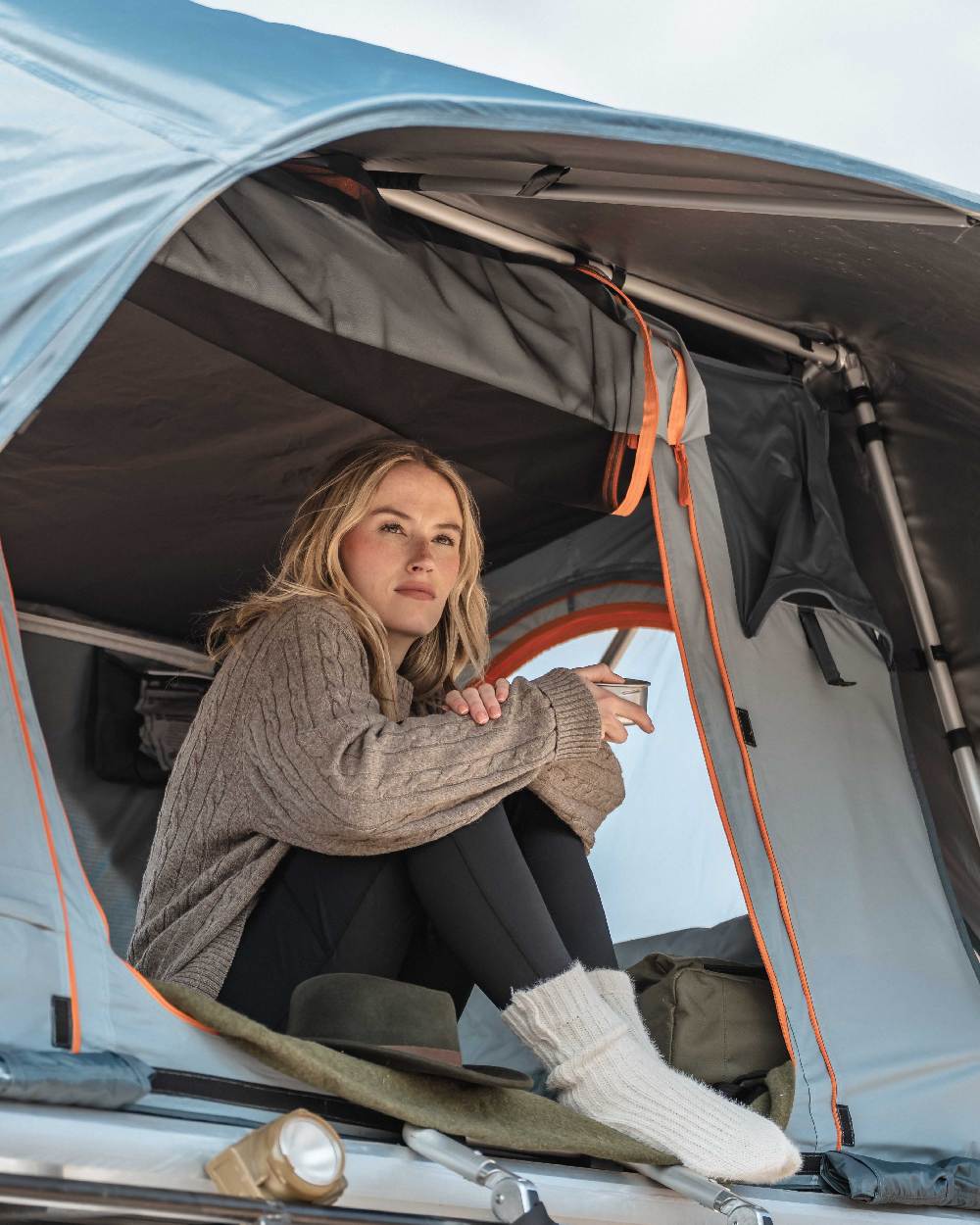 Oatmeal Marl Coloured Hoggs of Fife Mens Jedburgh II Cable Pullover on outdoor background
