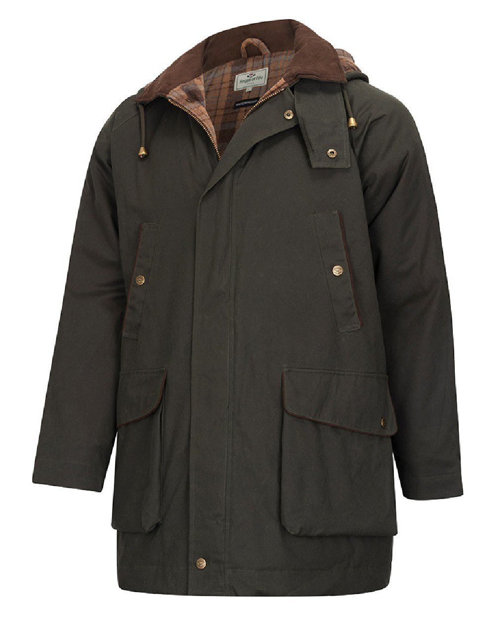 Forest Green Coloured Hoggs of Fife Mens Kelso Waterproof Wax Jacket on white background