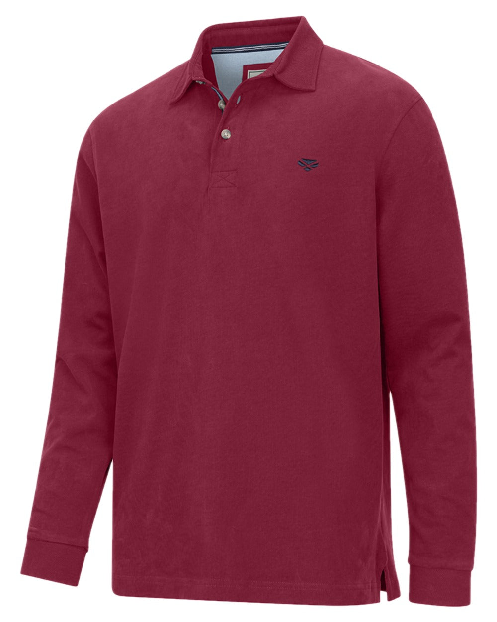 Burgundy Coloured Hoggs of Fife Mens Moffat Long Sleeve Rugby Shirt on white background