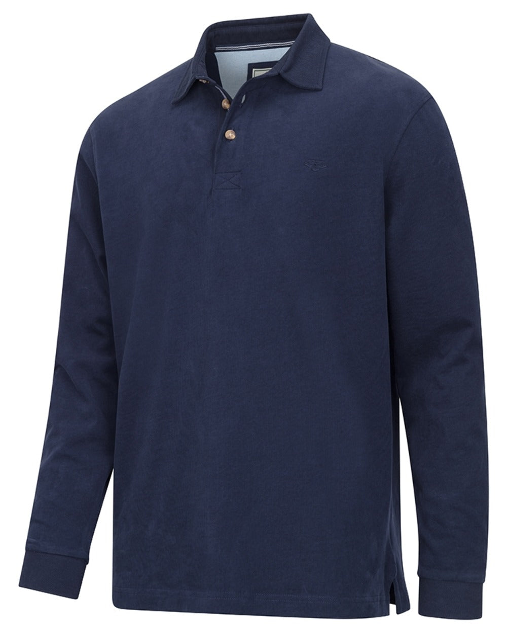 Navy Coloured Hoggs of Fife Mens Moffat Long Sleeve Rugby Shirt on white background
