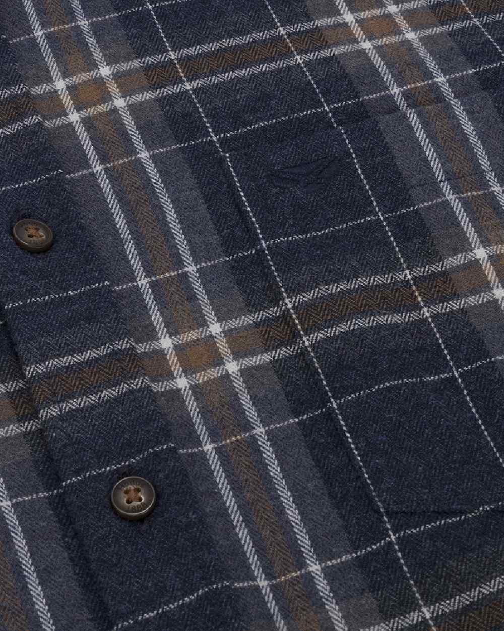 Blue Brown White coloured Hoggs of Fife Pitlessie Button Down Flannel Shirt on white background