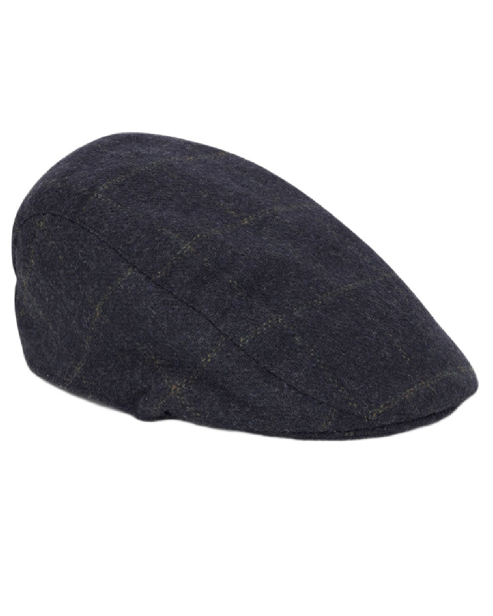 Navy Check Coloured Hoggs of Fife Mens Windowpane Waterproof Tweed Hat on white background