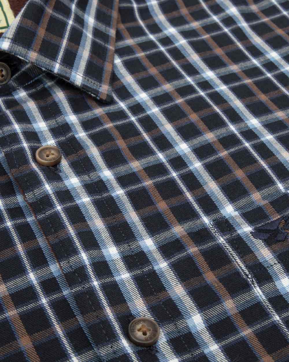 Bark Navy Brown Check Coloured Hoggs of Fife Micro Fleece Lined Shirt on white background