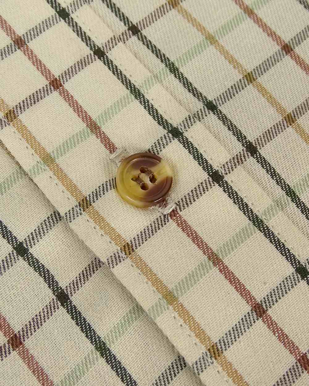 Birch Olive Tan Tattersall Coloured Hoggs of Fife Micro Fleece Lined Shirt on white background