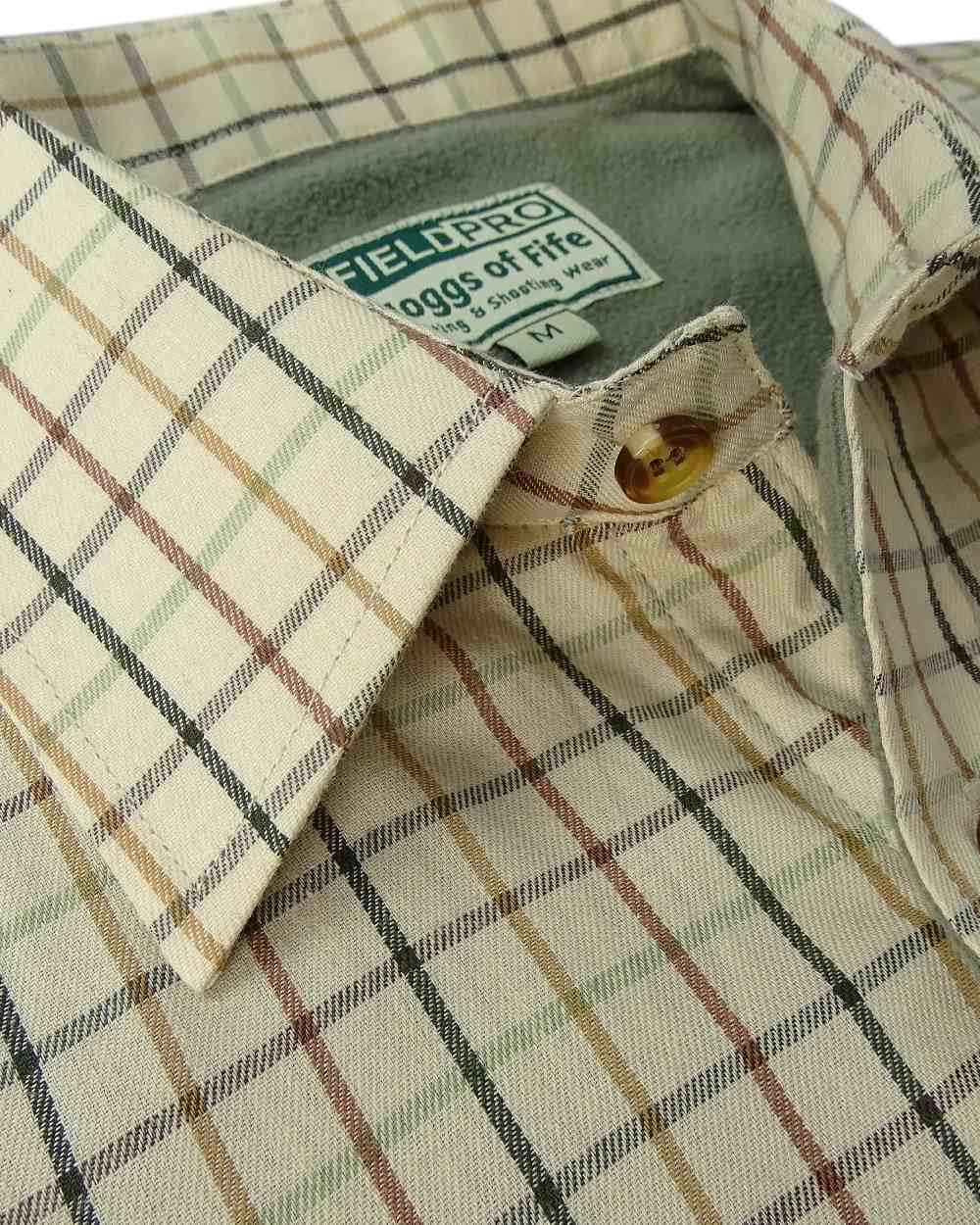 Birch Olive Tan Tattersall Coloured Hoggs of Fife Micro Fleece Lined Shirt on white background