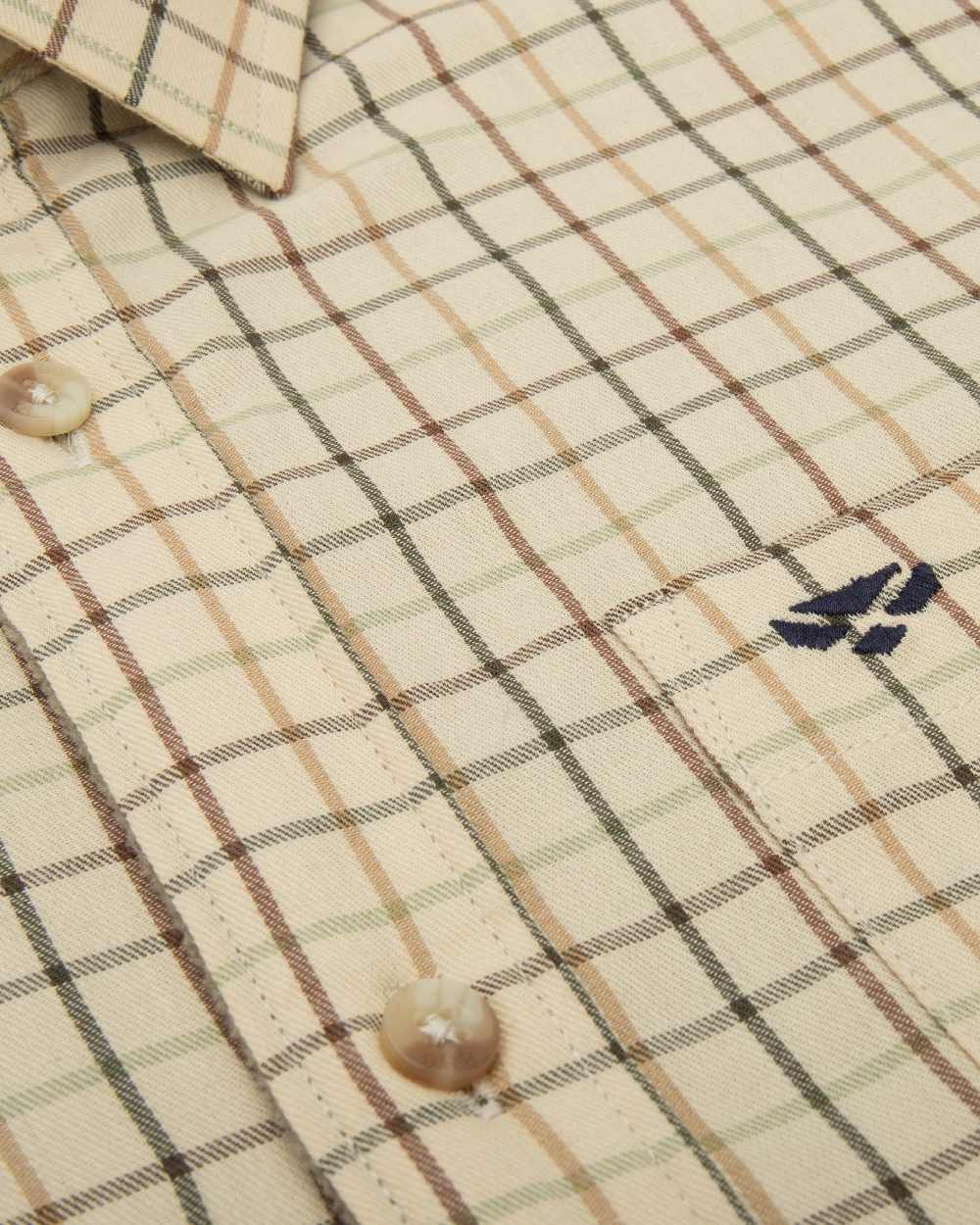 Birch Olive Tan Tattersall Coloured Hoggs of Fife Micro Fleece Lined Shirt on white background