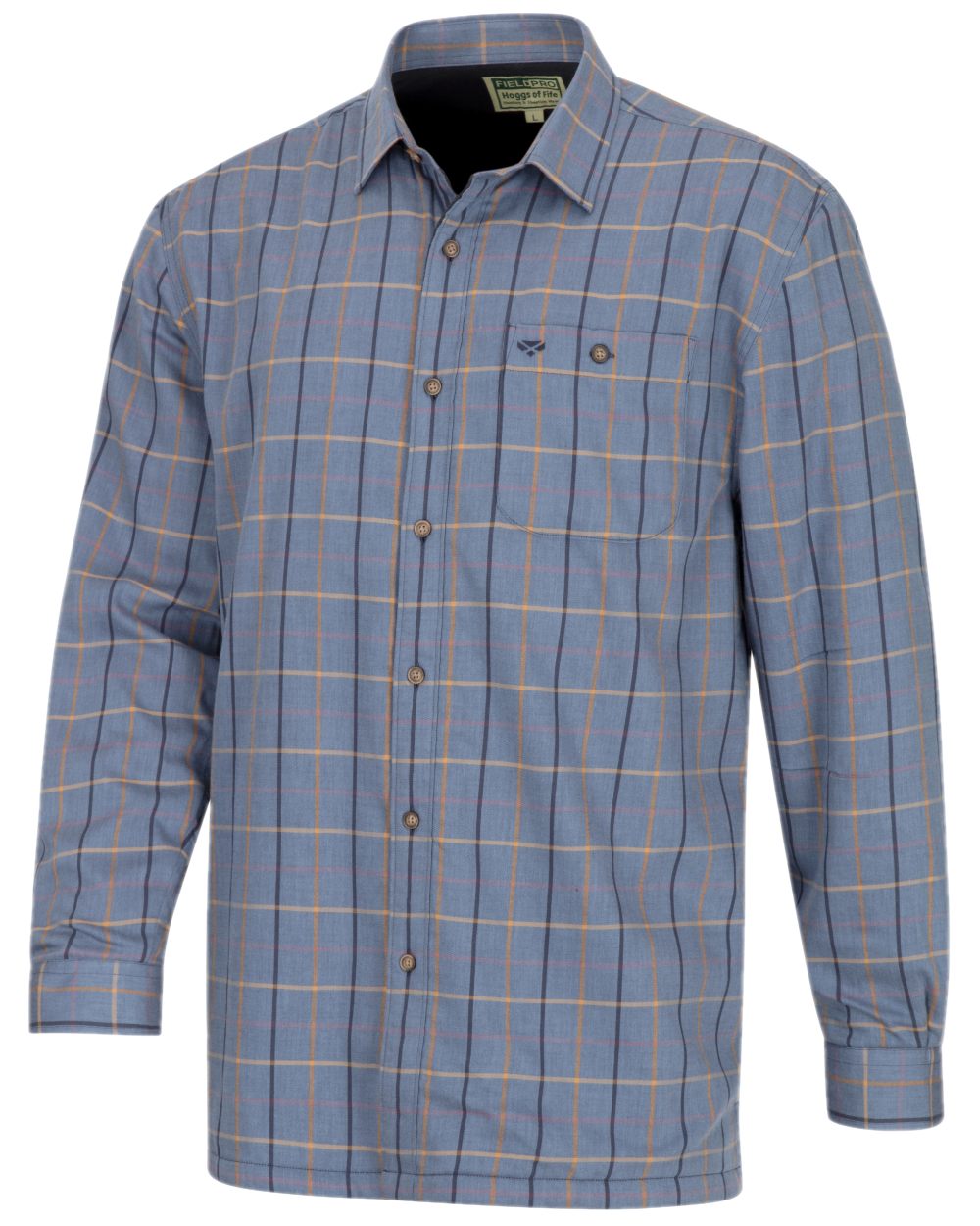 Blackthorn Sky Blue Check Coloured Hoggs of Fife Micro Fleece Lined Shirt on white background