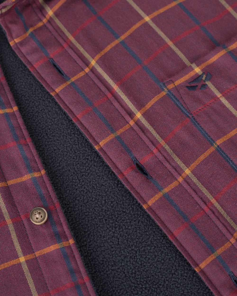 Bramble Wine Check Coloured Hoggs of Fife Micro Fleece Lined Shirt on white background