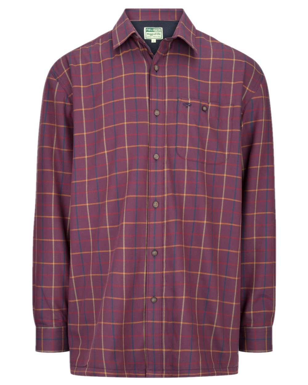 Bramble Wine Check Coloured Hoggs of Fife Micro Fleece Lined Shirt on white background