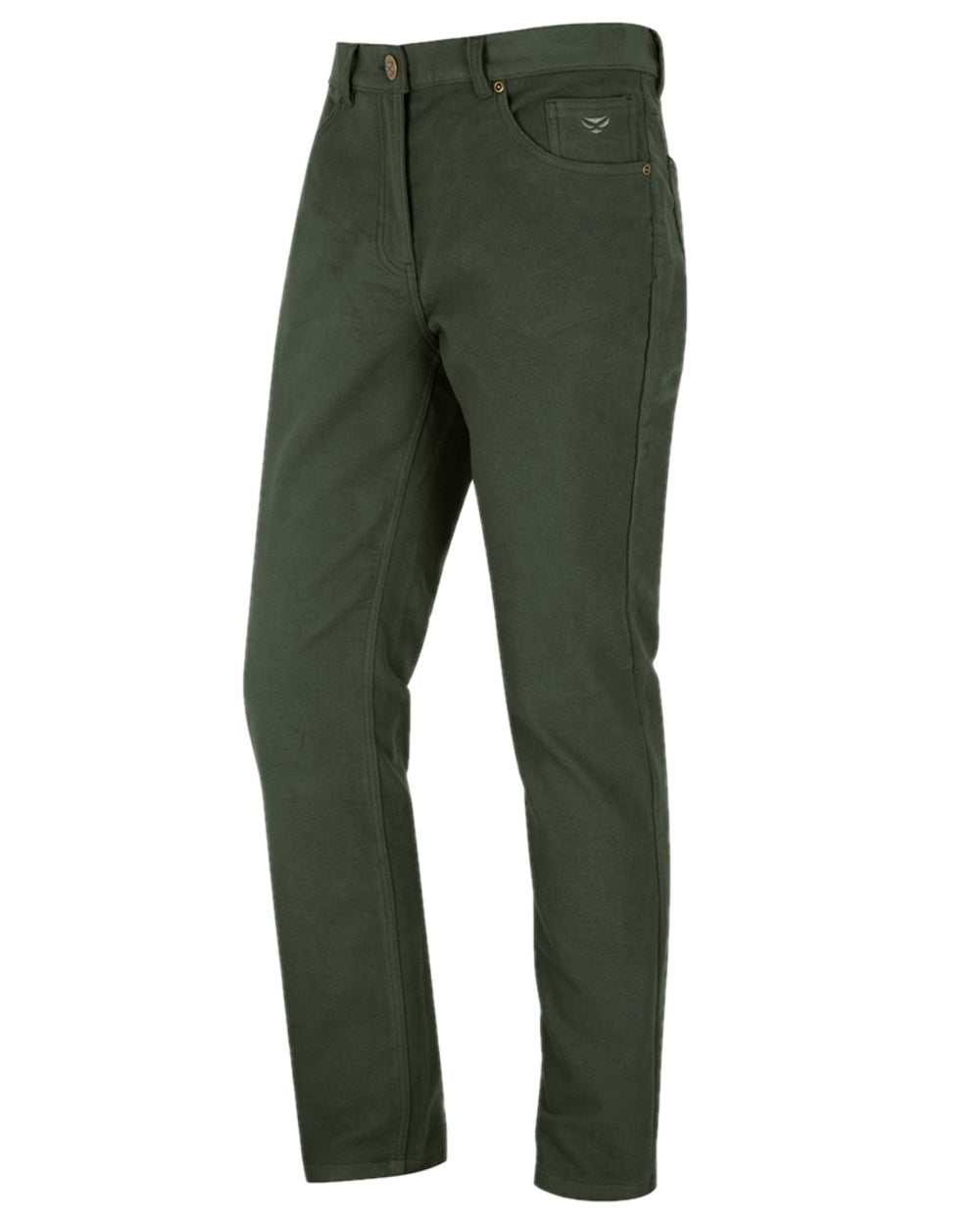 Dark Olive Coloured Hoggs of Fife Monarch II Moleskin Jeans on white background