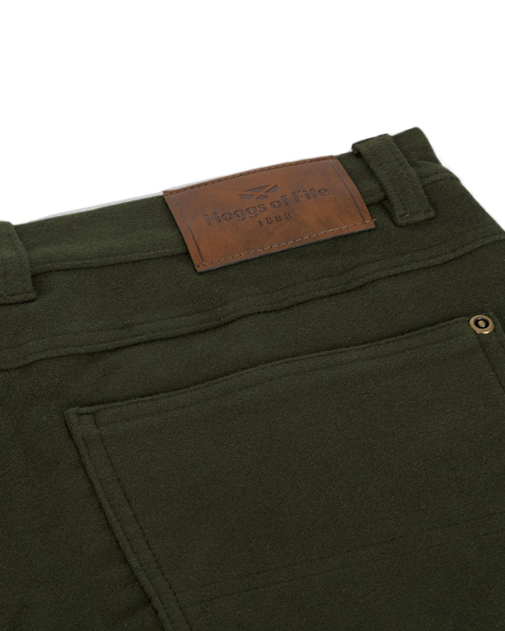 Dark Olive Coloured Hoggs of Fife Monarch II Moleskin Jeans on white background