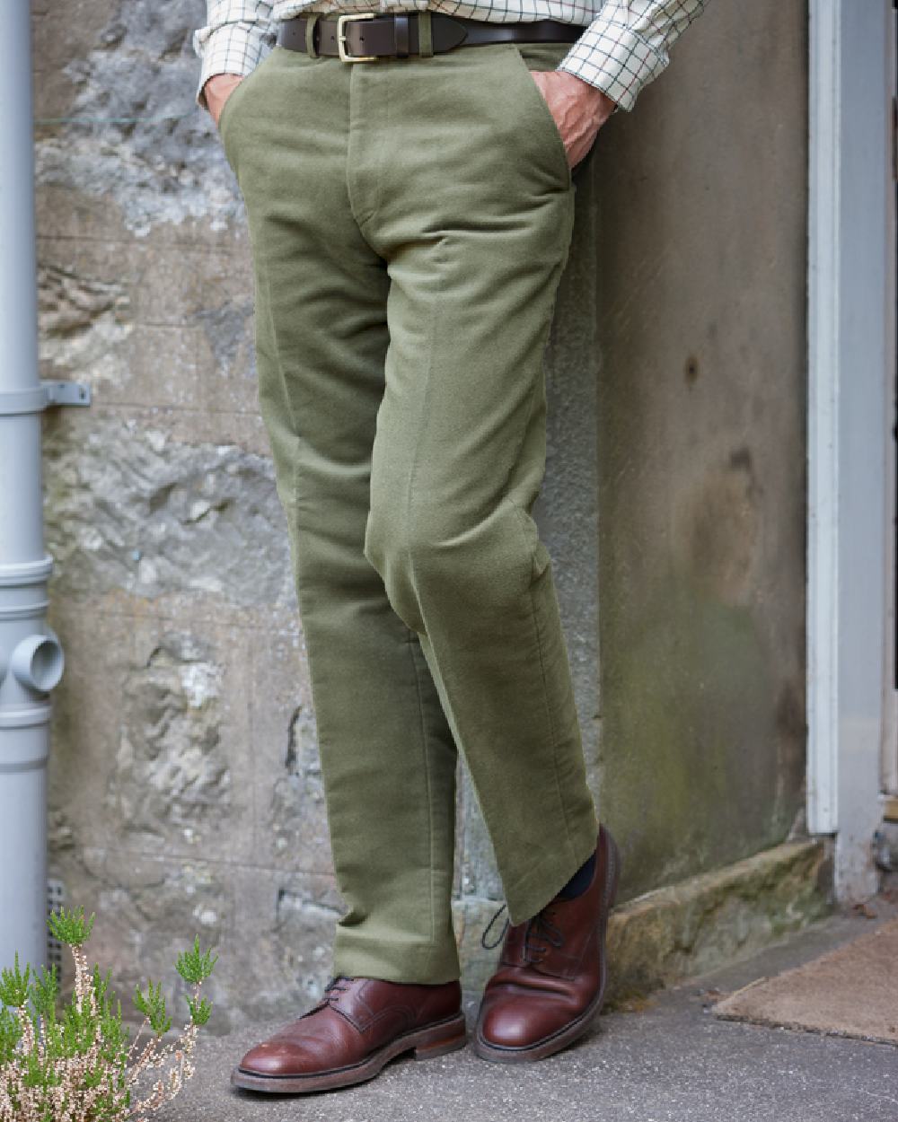 Lovat Coloured Hoggs of Fife Monarch II Moleskin Jeans on wall background