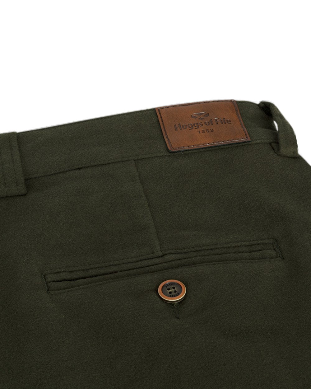 Dark Olive Coloured Hoggs of Fife Monarch II Moleskin Trousers on white background