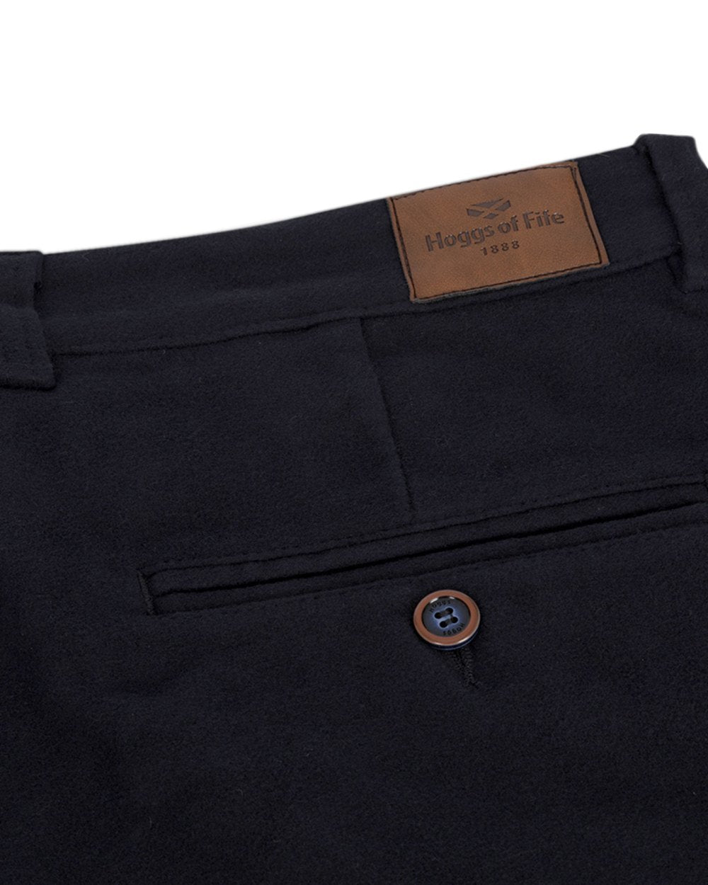 Navy Coloured Hoggs of Fife Monarch II Moleskin Trousers on white background